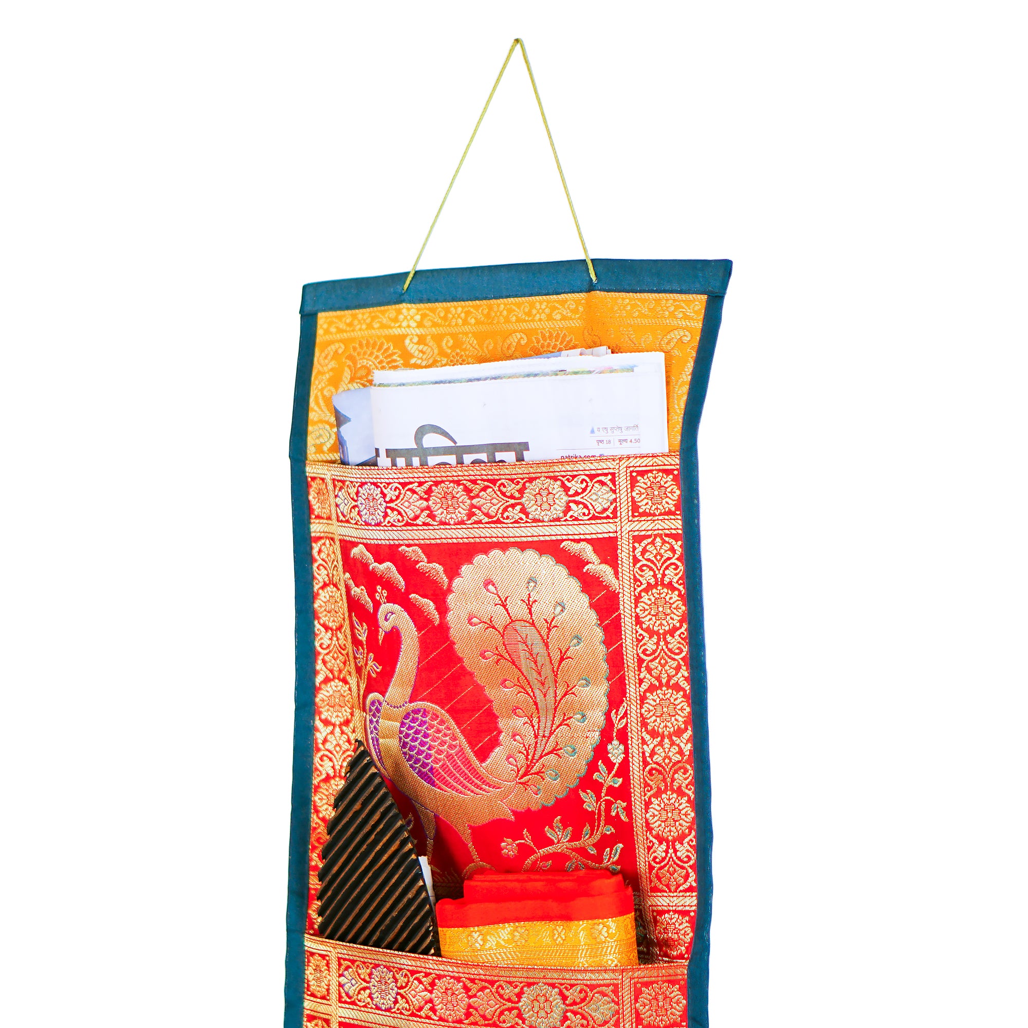 Double Pocket Peacock Design Wall Hanging Magazine Holder