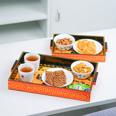 Wooden Tray Serving Hand Painted Set of 3