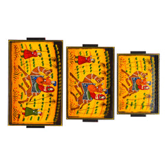 Wooden Tray Serving Hand Painted Set of 3