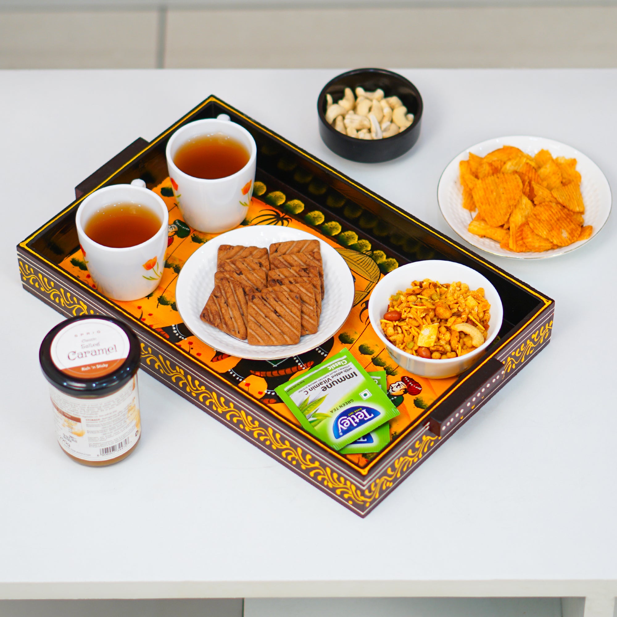 Wooden Tray Serving Hand Painted Set of 3