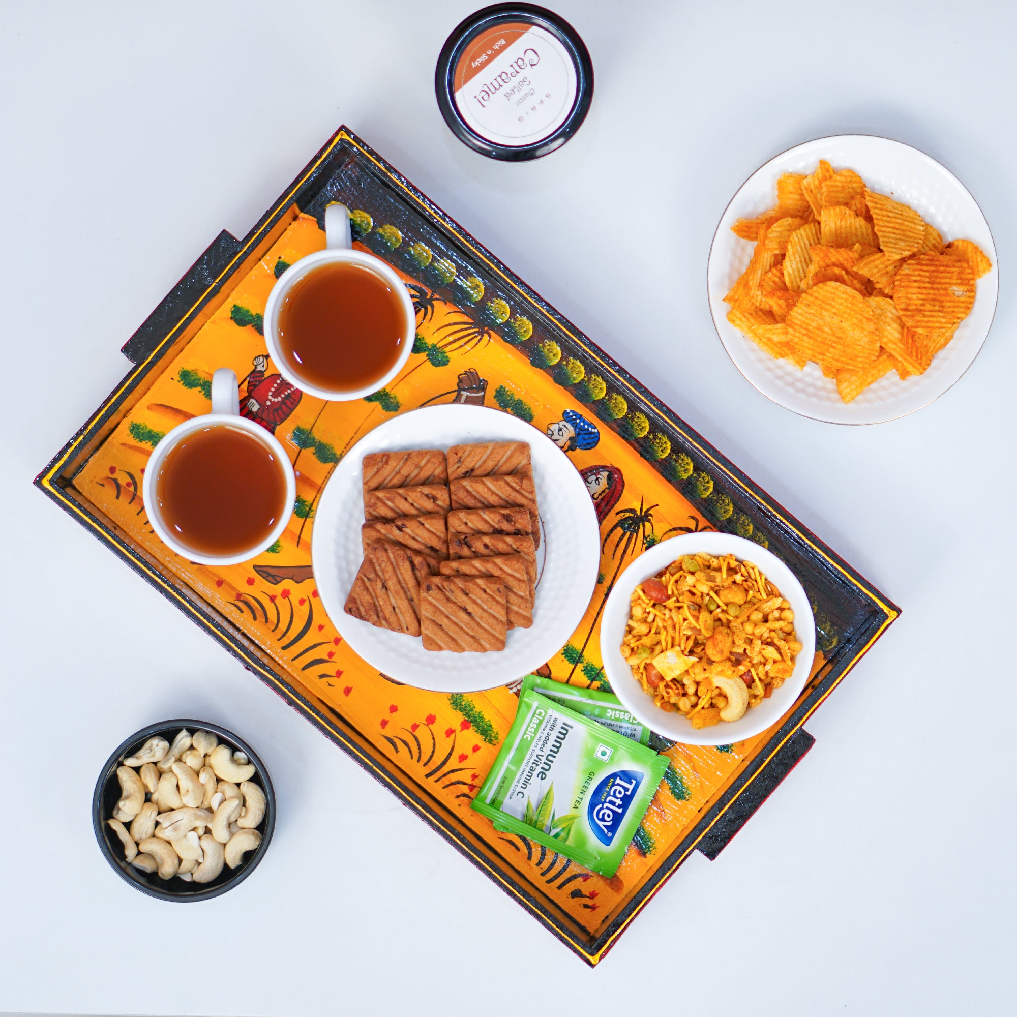 Wooden Tray Serving Hand Painted Set of 3