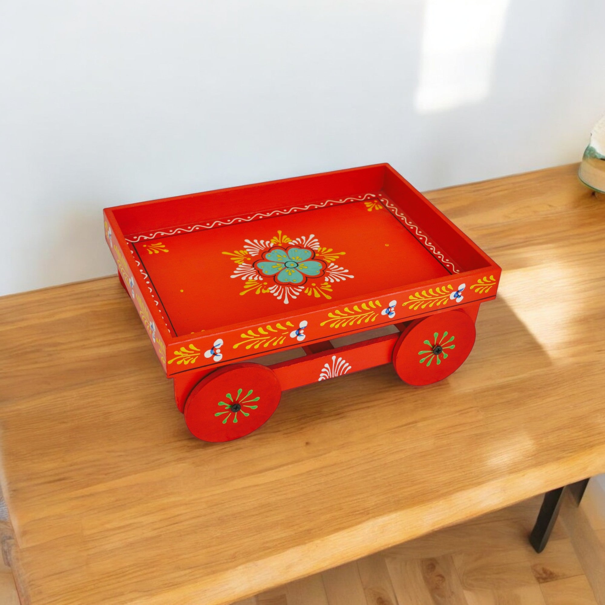 Wooden Handpained Tea Thela Serving Table Trolley