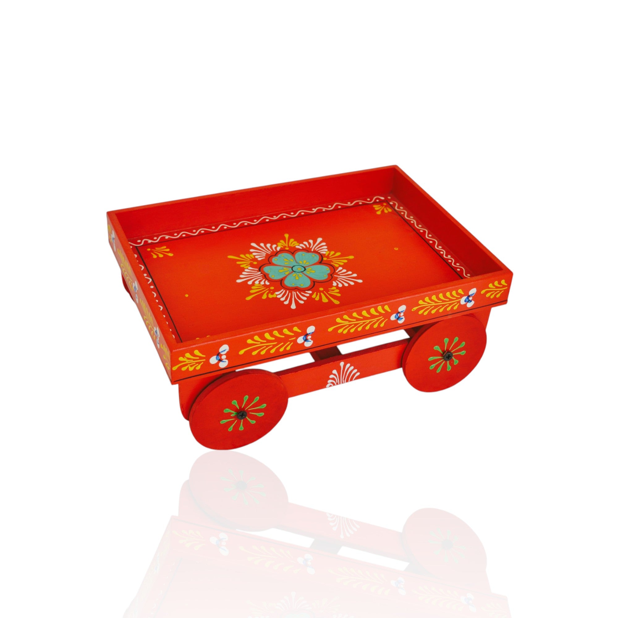 Wooden Handpained Tea Thela Serving Table Trolley