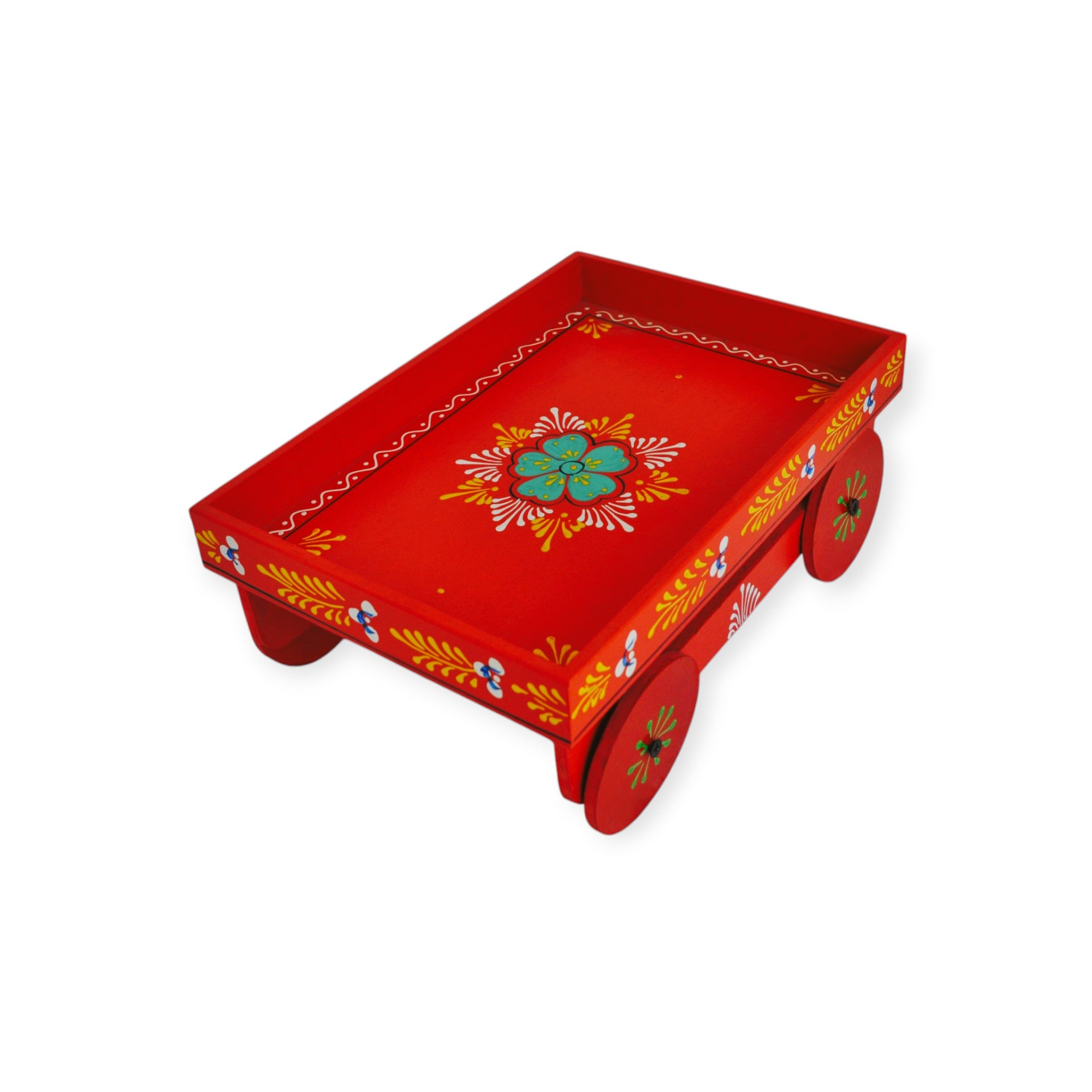 Wooden Handpained Tea Thela Serving Table Trolley