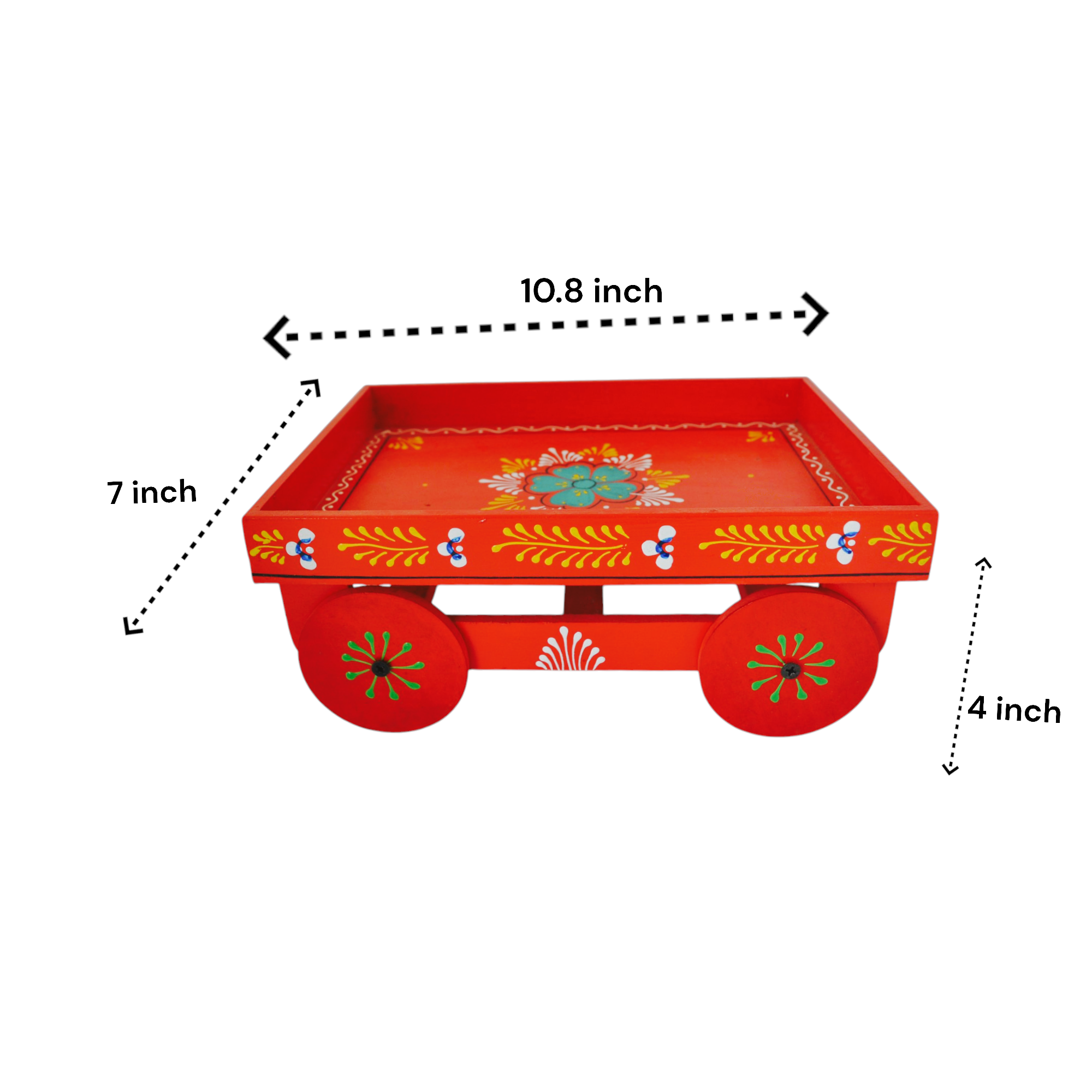 Wooden Handpained Tea Thela Serving Table Trolley