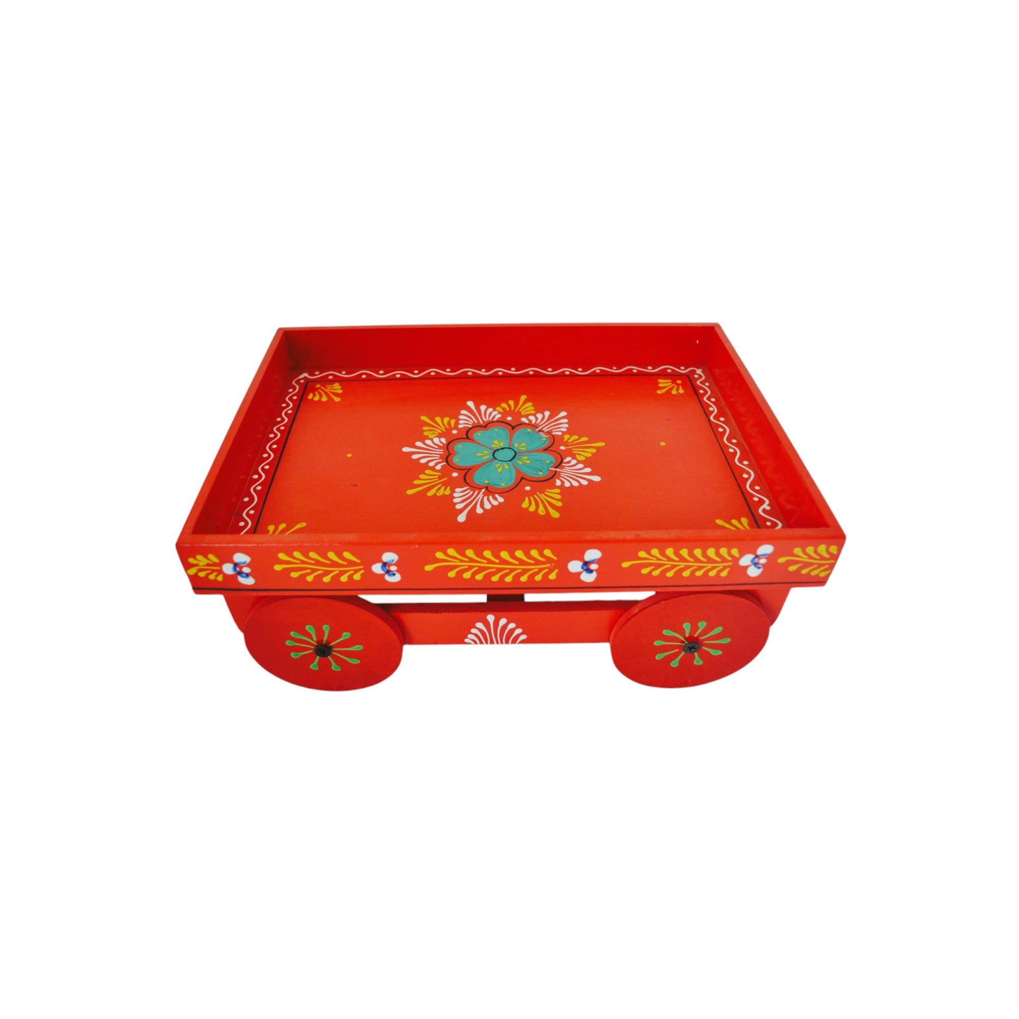 Wooden Handpained Tea Thela Serving Table Trolley