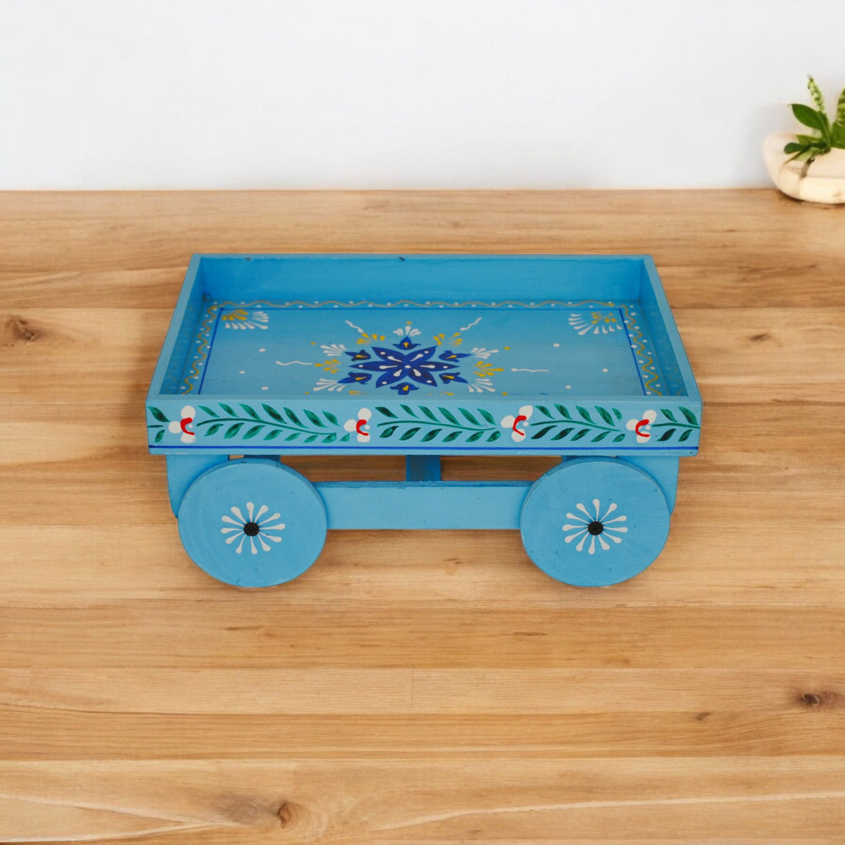 Wooden Handpained Tea Thela Serving Table Trolley