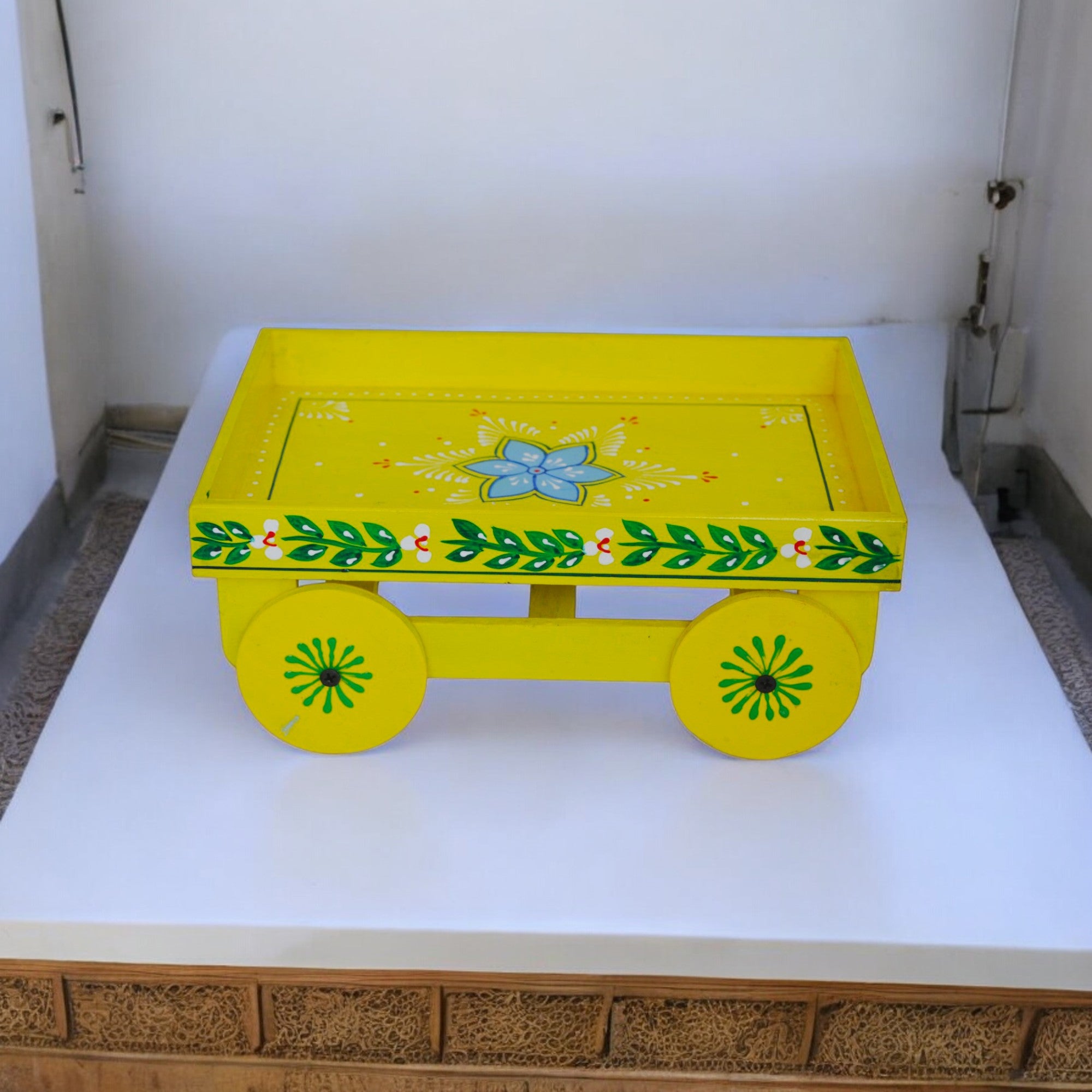 Wooden Handpained Tea Thela Serving Table Trolley