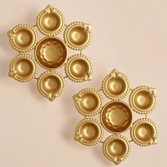 Golden Glossy Metal Flower Decorative Diya Urli