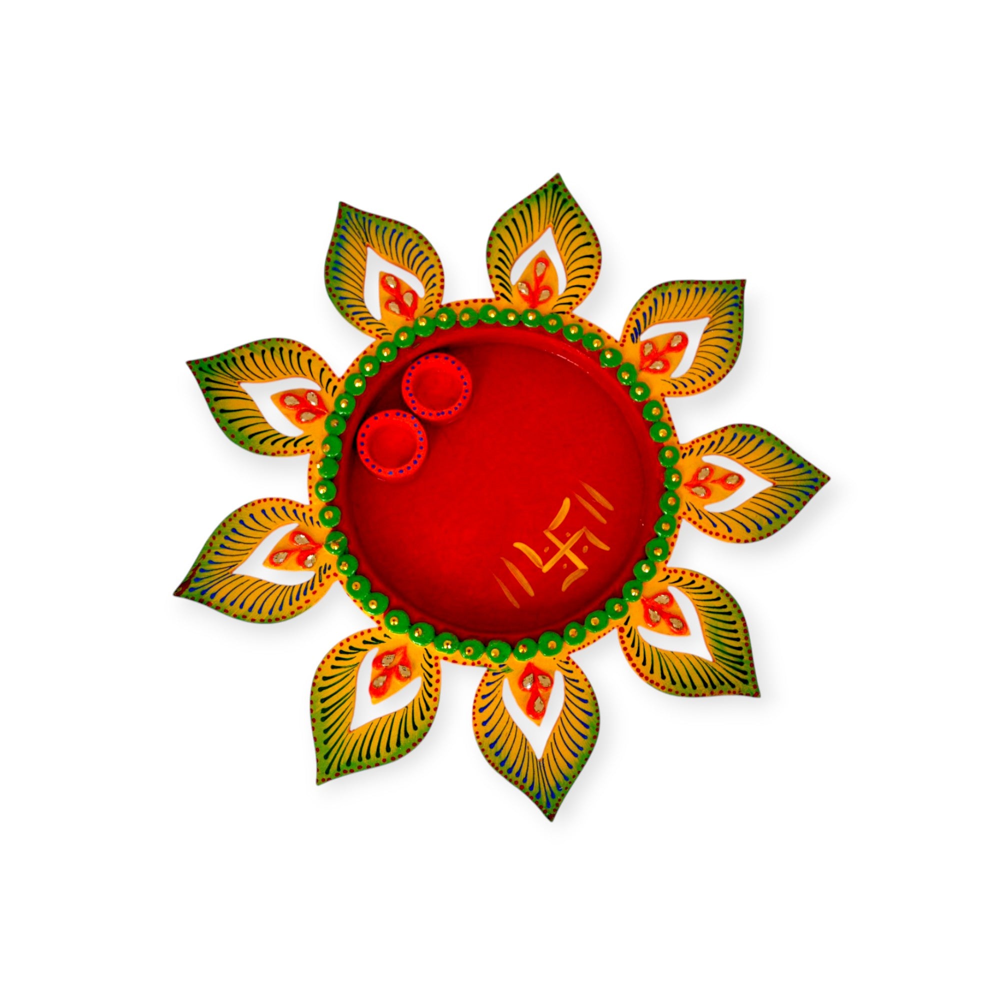 Wooden Decorative Pooja Thali Flower Shape