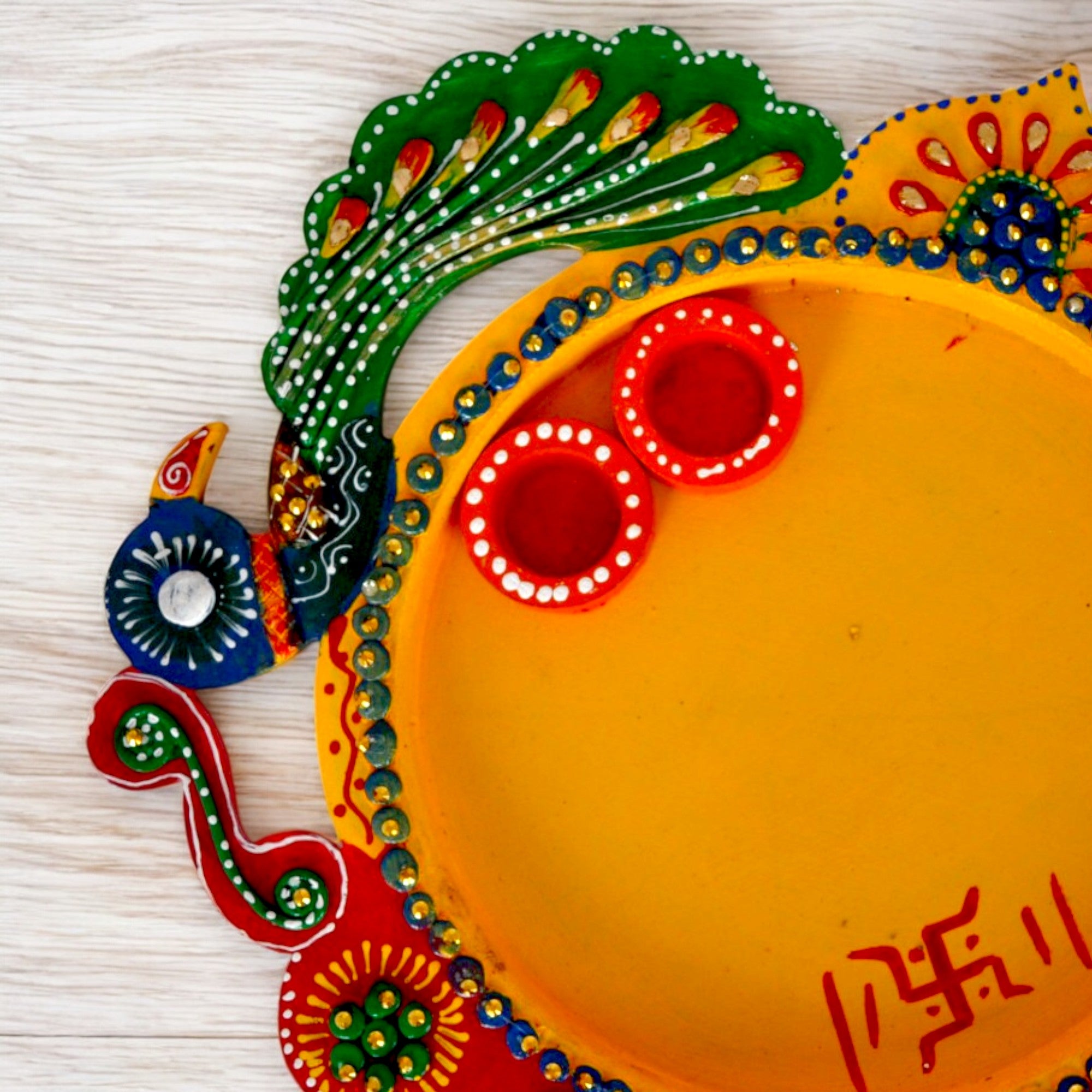 Wooden Decorative Pooja Thali Peacock Design