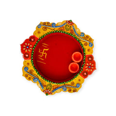 Wooden Pooja Thali With Decorative