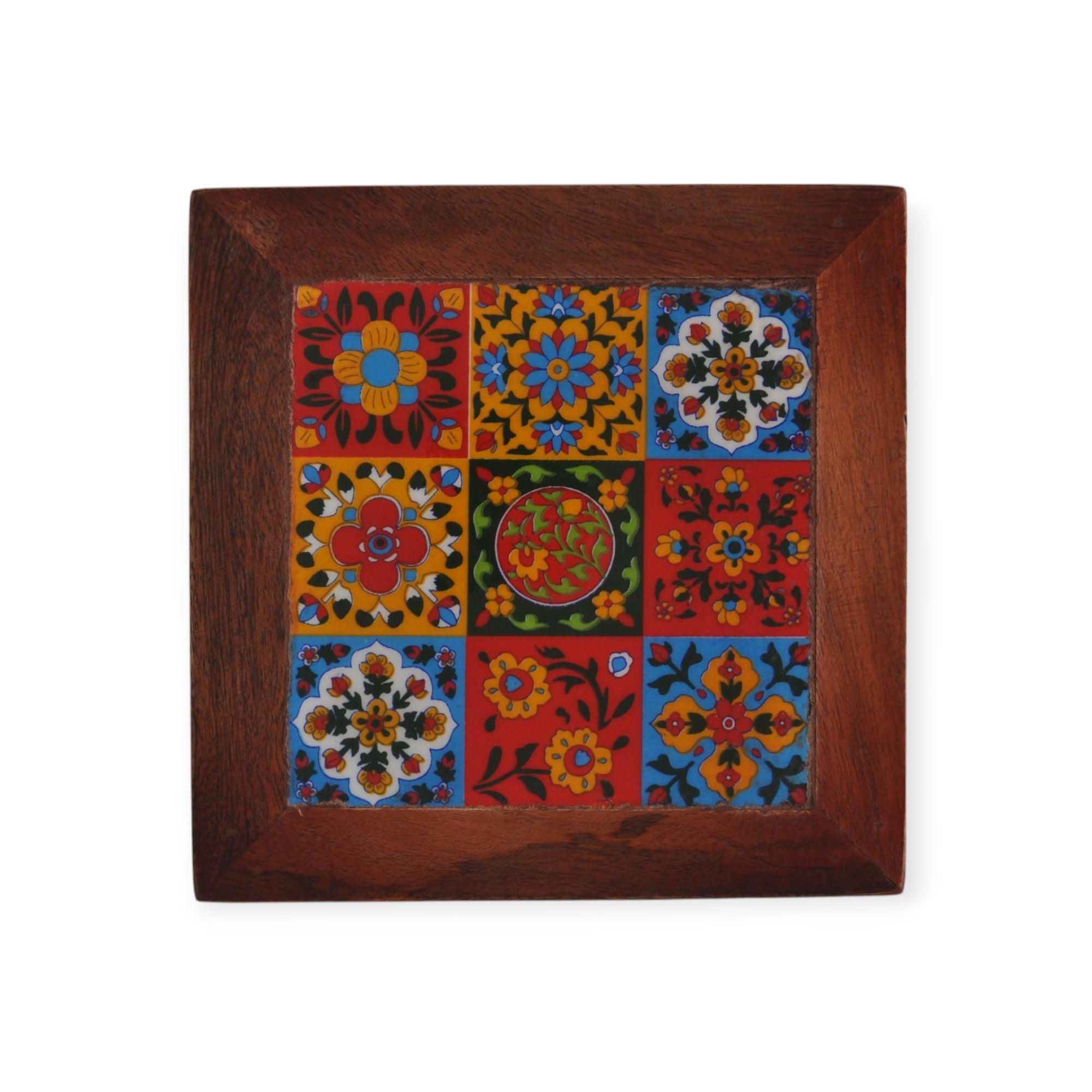 Wooden Chowki Decor With Ceramic Set of 3