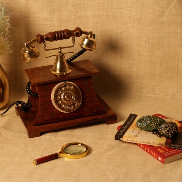 Wooden Telephone Old Style With Rotatory Numbers Dial