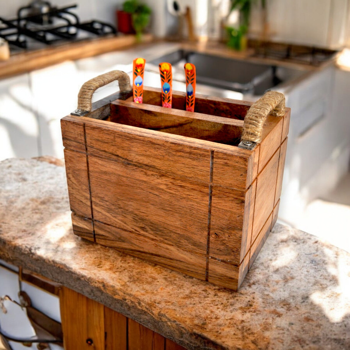 Wooden Cutlery Holder Stand For Home