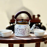 Hand Painted Aluminum Tea Kettle With Wooden Troly Set