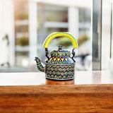 Hand Painted Aluminum Tea Kettle With Wooden Troly Set