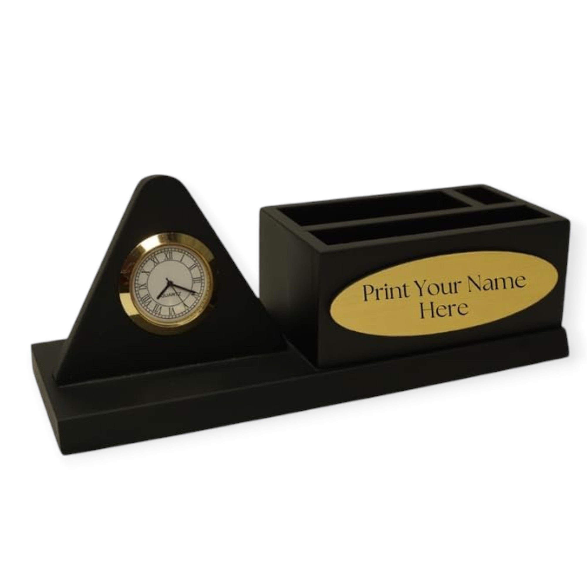 Wooden Desk Pen Holder With Clock Set of 50