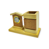 Wooden Desk Pen Holder With Clock Set of 50