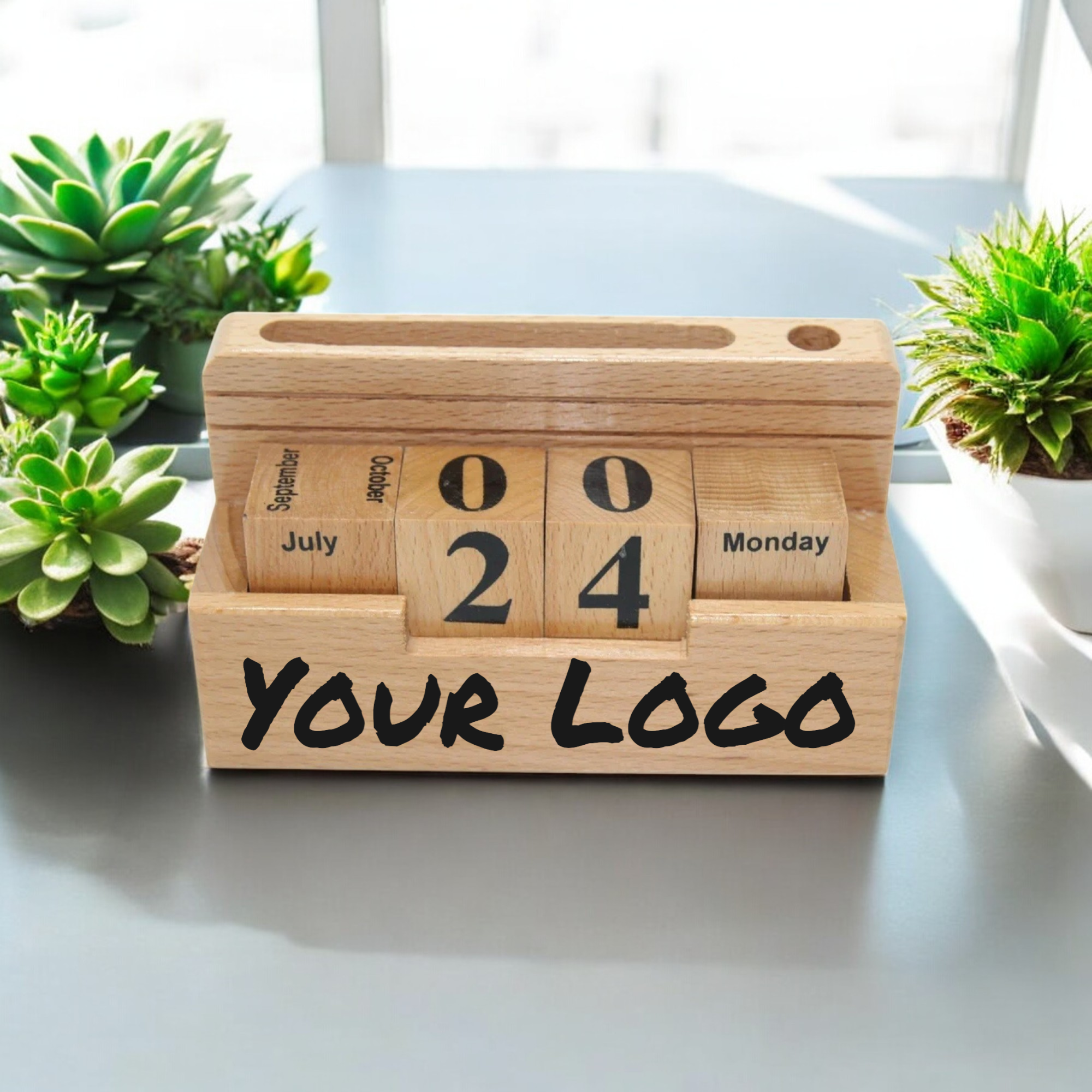 Wooden Desk Pen Holder With Calender Set of 50