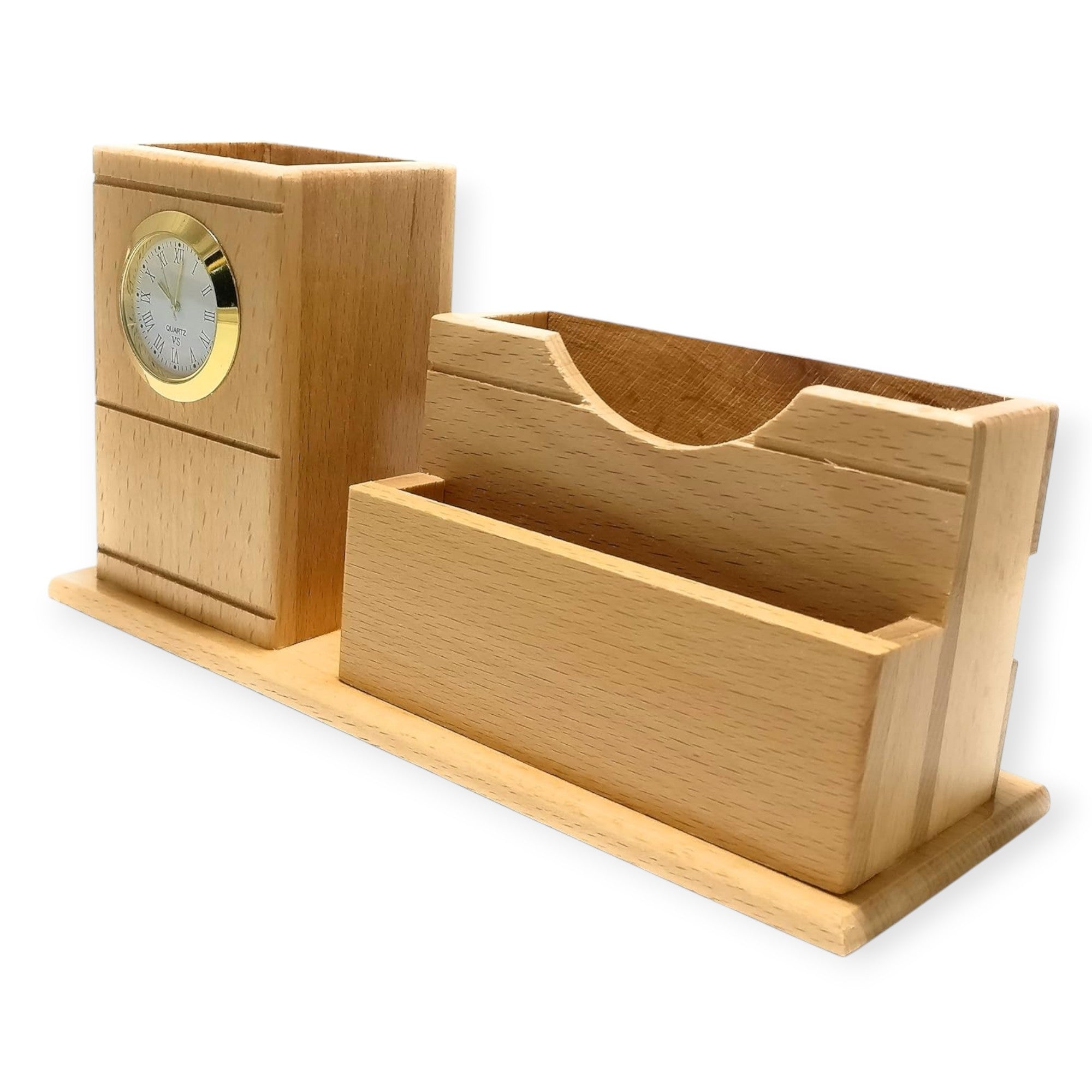 Wooden Desk Pen Holder With Clock Set of 50