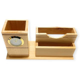 Wooden Desk Pen Holder With Clock Set of 50