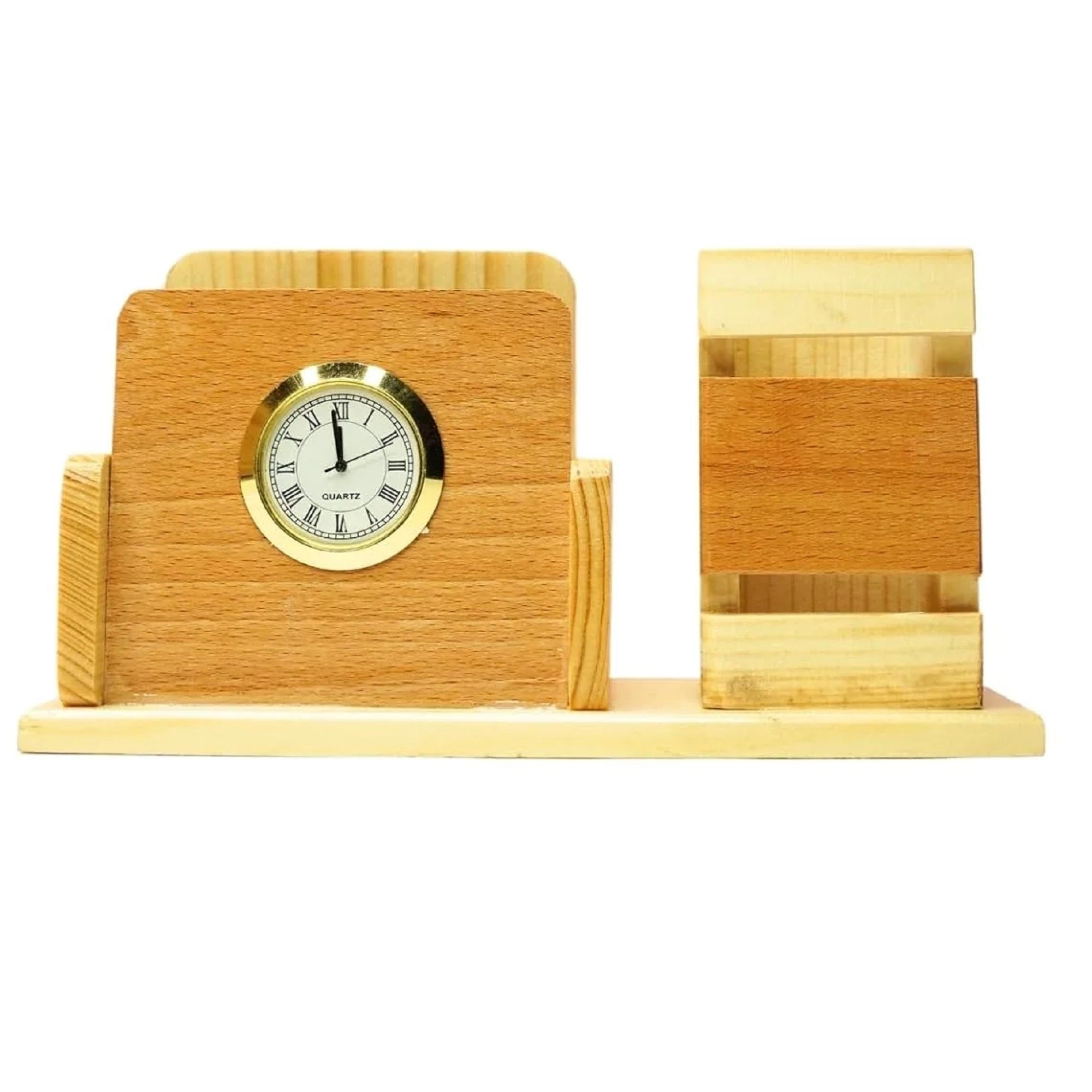 Wooden Desk Pen Holder With Clock Set of 50