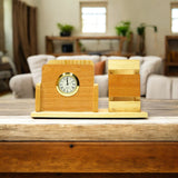 Wooden Desk Pen Holder With Clock Set of 50