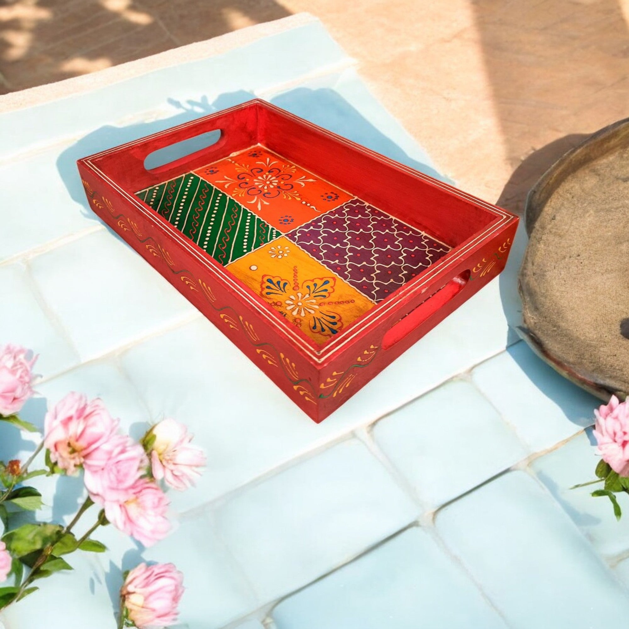 Wooden Hand Painted Serving Tray