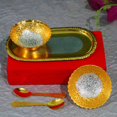 Silver Gold Plated Bowl With Spoon Set