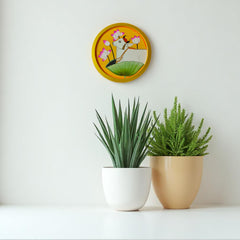 Hand-Painted Wooden Plate Cow in Lotus Pond Round Decor