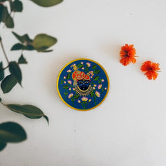 Hand-Painted Wooden Wall Plate Lotus & Deity Design