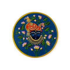 Hand-Painted Wooden Wall Plate Lotus & Deity Design