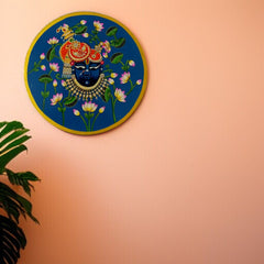 Hand-Painted Wooden Wall Plate Lotus & Deity Design
