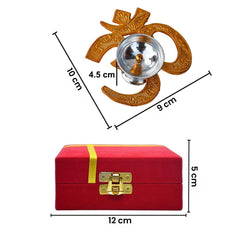 Brass Gold Silver Plated Om Diya With Velvet Box