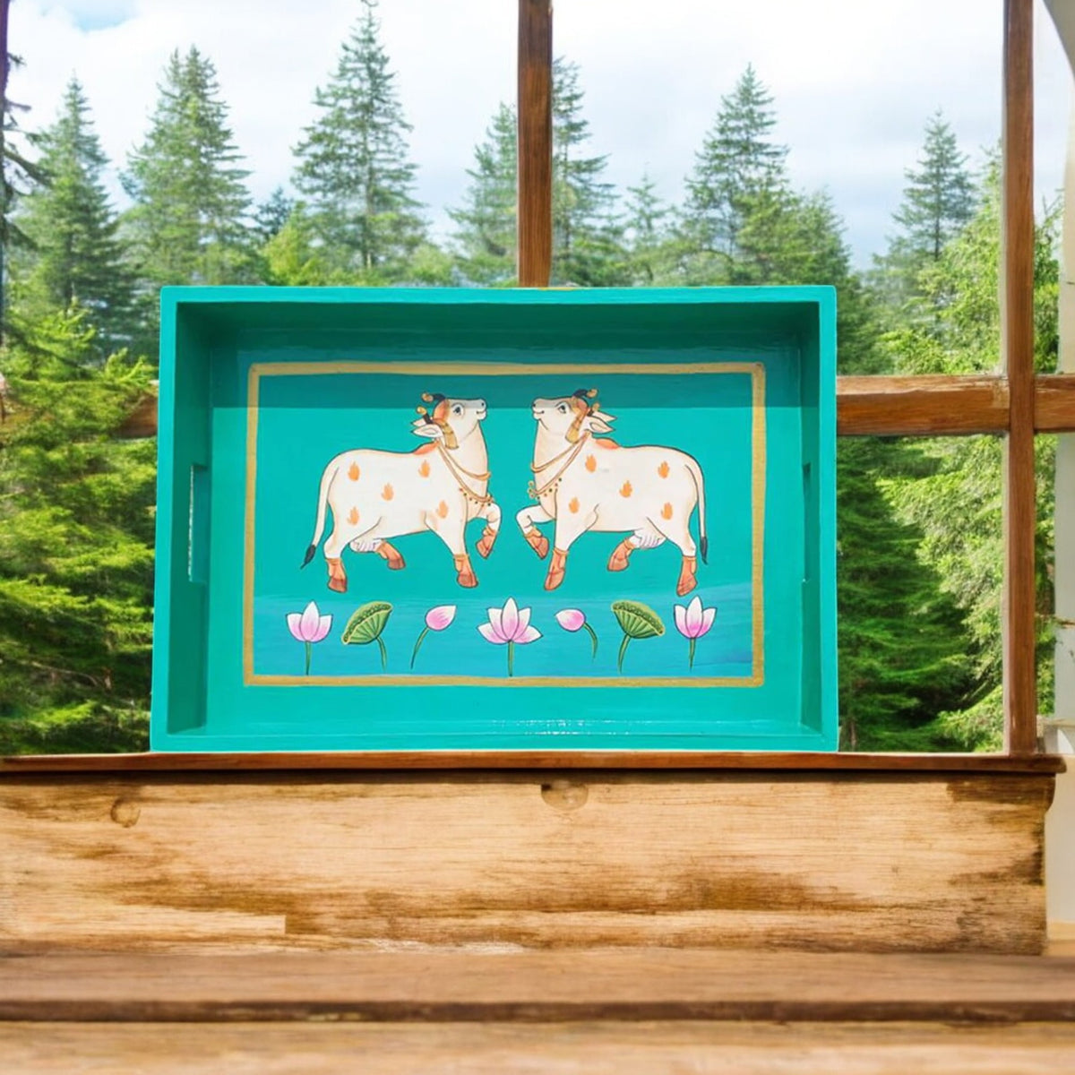 Wooden Hand Painted Serving Tray