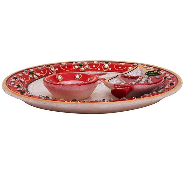 Marble Decorative Pooja Thali - 6 Inch