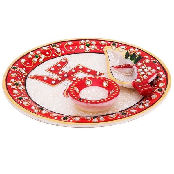 Marble Decorative Pooja Thali - 6 Inch