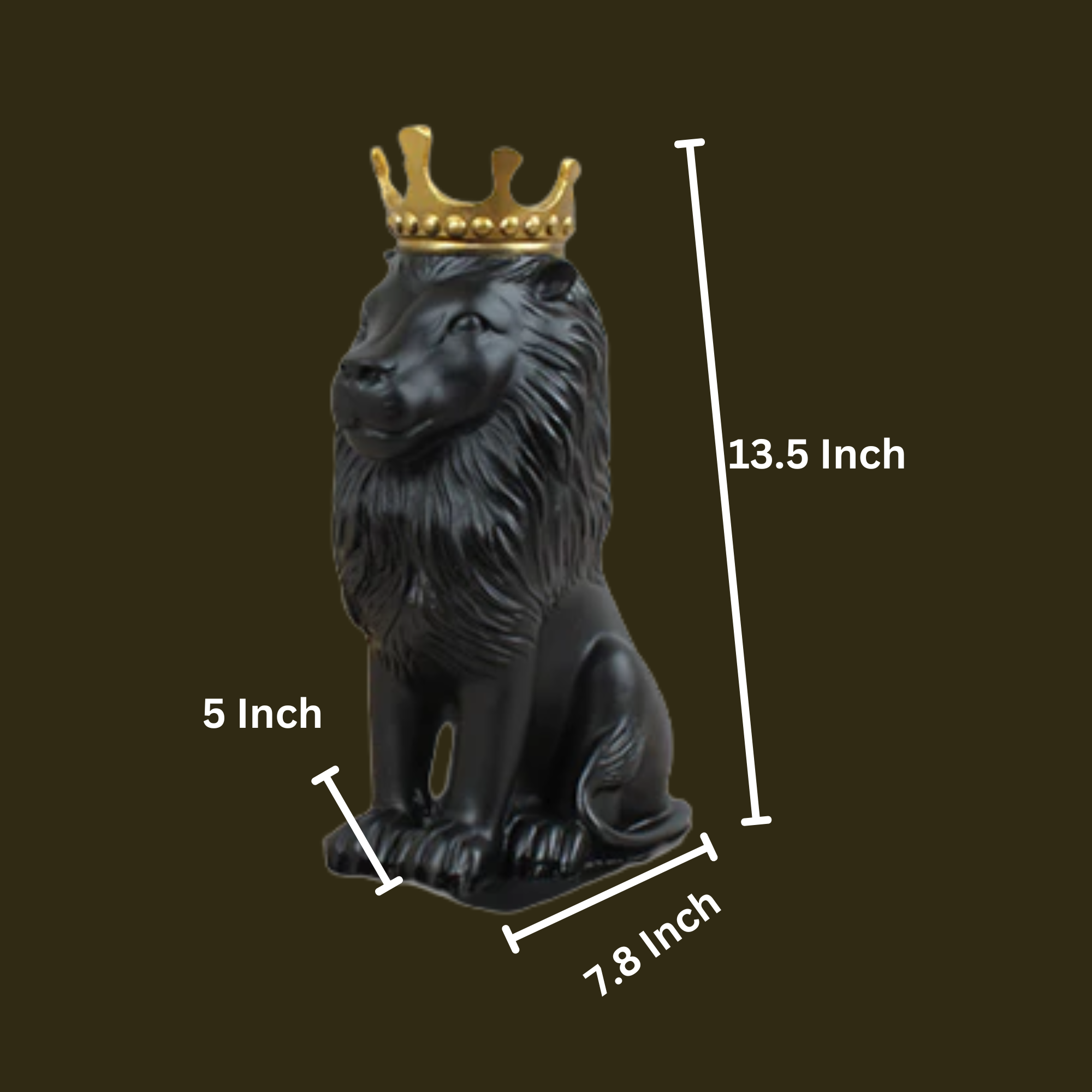 Polyresin Lion King Statue With Crown- Black