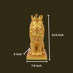 Polyresin Lion King Statue With Crown - Golden