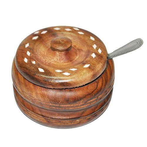 Wooden Small Container With Spoon For Salt And Sugar Storage