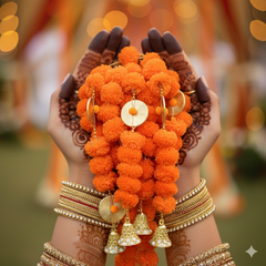 Traditional Marigold Flower Door Toran With Hanging Garlands-red