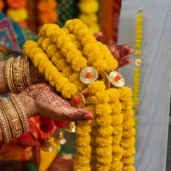Traditional Yellow Marigold Flower Door Toran with Hanging Garlands