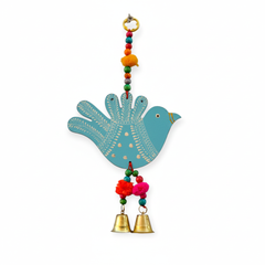 Wooden Bird Wall Hanging With Brass Bells Set Of 2 Pces
