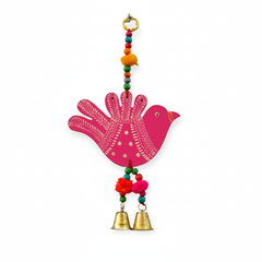 Wooden Bird Wall Hanging With Brass Bells Set Of 2 Pces