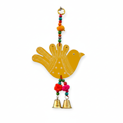 Wooden Bird Wall Hanging With Brass Bells Set Of 2 Pces