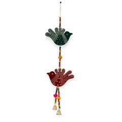Wooden Bird Wall Hanging With Brass Bells Set Of 2 Pces