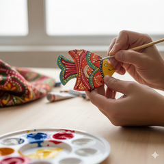 Wooden Fish Wall Hanging Set of 2 With Brass Bells
