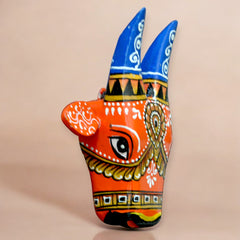 Wooden Hand-Painted Cow Head Wall-Hanging Orange