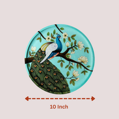 Wooden Hand-Painted Peacock Decorative Plate